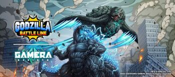 abs artist_request atomic_breath blue_electricity blue_eyes body_markings breath_weapon breathing_lightning building chibi city claws cloud cloudy_sky copyright_name cross_promotion crossover day debris destruction dust electricity embers energy energy_ring engi_(animation_studio) english_text exhaust fire flippers flying gamera gamera_(series) gamera_-rebirth- giant giant_monster glowing glowing_eyes glowing_markings glowing_mouth glowing_spikes glowing_veins godzilla godzilla:_planet_of_the_monsters godzilla_(series) godzilla_battle_line godzilla_earth green_eyes kadokawa kaiju monster muscular neon_trim no_humans now_production official_art open_mouth overcast plasma polygon_pictures promotional_art roaring rubble sea_monster sharp_teeth sky skyscraper smoke spikes tail teaser teeth toho toho_games tongue turtle turtle_shell tusks veins