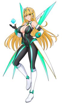 1girl absurdres alternate_costume breasts commission cosplay feichu_keju highres ico_(megaman_x_dive) large_breasts mega_man_x_(series) mega_man_x_dive mythra_(xenoblade) pixiv_commission solo transparent_background xenoblade_chronicles_(series) xenoblade_chronicles_2