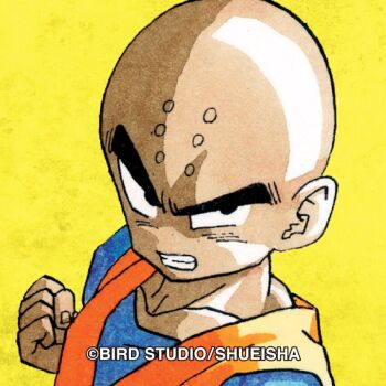 1boy bald bald_male black_eyes dragon_ball kuririn looking_at_viewer muscular muscular_male official_art serious solo toriyama_akira