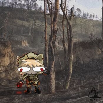 2024 :3 adapted_costume anomaly_(stalker) antykvarnyy_kalamar arcueid_brunestud artifact_(stalker) blonde_hair burning crossover forest game_screenshot_inset gameplay_mechanics highres melty_blood meme military nature neco-arc stalker_(game) stalker_2:_heart_of_chornobyl tsukihime