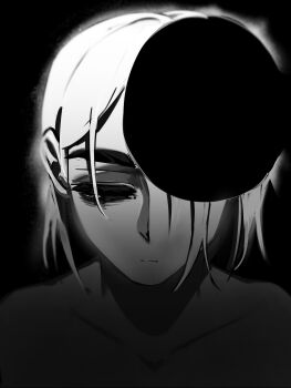 1girl absurdres alien_stage closed_mouth collarbone commentary greyscale hashtag-only_commentary highres kuradrawings looking_down monochrome portrait short_hair solo sua_(alien_stage)