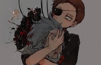2boys blood brown_hair craigt_love9019 evil_morty evil_rick eyepatch formal_clothes grandfather_and_grandson holding_detached_head male_focus messy_hair morty_smith multiple_boys necktie one_eye_covered rick_and_morty rick_sanchez severed_head shirt short_hair spiked_hair