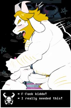 2boys ^^^ absurdres age_difference animal_ears arm_hair asgore_dreemurr bara bare_pectorals beard belly biceps blonde_hair blush chest_hair closed_eyes commentary completely_nude deltarune dialogue_box doctorhiruluk english_commentary english_text facial_hair fang fat fat_man fellatio floppy_ears furry furry_male gagging goat_ears goat_horns highres horn_grab horns leg_hair male_focus multiple_boys nude onii-shota open_mouth oral pectorals penis pink_horns pubic_hair ralsei sex shota skin_fang smile sweatdrop testicles utdr_(toby_fox) white_fur yaoi
