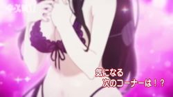 1girl alternate_costume animated bikini black_eyes black_hair breast_focus breasts cleavage colored_skin fubuki_(senran_kagura) heart heart_background looking_at_viewer marvelous official_alternate_costume official_art purple_bikini senran_kagura senran_kagura_new_link sound swimsuit tagme video