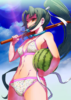 arcana_heart bikini bokken food fruit highres swimsuit sword tokinomiya_kamui watermelon weapon wooden_sword