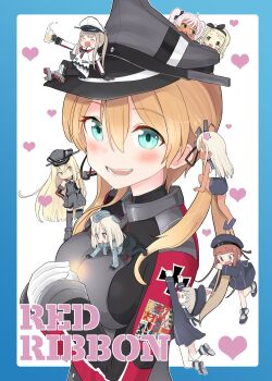 6+girls ahenn alcohol anchor_hair_ornament aqua_eyes beer beer_mug bismarck_(kancolle) black_pantyhose black_ribbon blonde_hair blue_dress breasts brown_hair closed_eyes comandante_cappellini_(kancolle) comiket_104 cover cover_page cross cup dress flower garrison_cap gloves graf_zeppelin_(kancolle) grey_hair hair_flower hair_ornament hair_ribbon hat headgear heart highres iron_cross kantai_collection long_hair looking_at_viewer luigi_torelli_(kancolle) military military_uniform mini_person minigirl mug multiple_girls one-piece_swimsuit open_mouth pantyhose peaked_cap pink_flower pink_hair prinz_eugen_(kancolle) ribbon ro-500_(kancolle) sailor_collar sailor_dress short_hair simple_background swimsuit tan twintails u-511_(kancolle) uit-24_(kancolle) uit-25_(kancolle) white_gloves z1_leberecht_maass_(kancolle) z3_max_schultz_(kancolle)