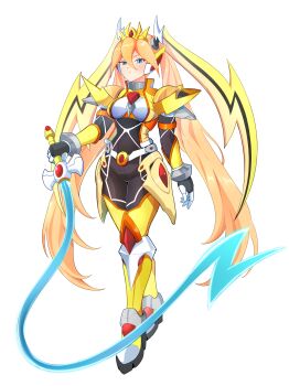 1girl absurdres armor armored_boots armored_gloves belt biometal blonde_hair blue_eyes bodystocking boots breasts chest_jewel ciel_(mega_man) commission commissioner_upload disgust elbow_gloves energy_whip eyelashes full_body gloves highres hip_armor holding holding_weapon holding_whip jacket knee_armor knee_boots light_frown long_bangs long_hair looking_at_viewer mechanical_ears mega_man_(series) mega_man_zero_(series) mega_man_zx non-web_source open_clothes open_jacket oro_s petite shorts shoulder_armor sleeveless sleeveless_jacket small_breasts solo thighs tiara transparent_background uta_guipiy weapon