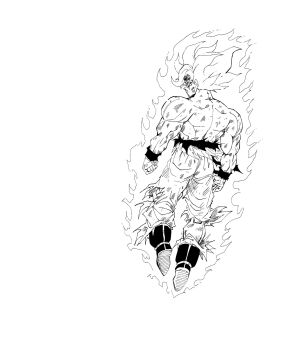 Rule 34 | 1boy, absurdres, boots, dragon ball, dragonball z, fenyon, floating hair, from behind, full body, greyscale, highres, male focus, monochrome, muscular, muscular male, pants, simple background, solo, son goku, spiked hair, super saiyan, super saiyan 1, topless male, torn clothes, torn pants, white background