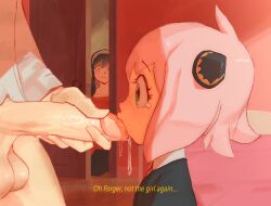 1boy 2girls age_difference anya_(spy_x_family) cheating_(relationship) closed_mouth cuckquean decensored door doorknob english_text erection family father_and_daughter fellatio from_side green_eyes hal88art hetero inseki loli looking_at_penis male_masturbation masturbation mother_and_daughter multiple_girls netorare oral peeking penis pink_hair profile short_hair size_difference spy_x_family tearing_up testicles third-party_edit twilight_(spy_x_family) uncensored walk-in yor_briar