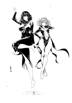 2girls absurdres barefoot feet fubuki_(one-punch_man) highres ling_luo_xi_yang looking_at_viewer medium_hair monochrome multiple_girls one-punch_man parted_lips shoes tatsumaki toes unworn_shoes wavy_hair