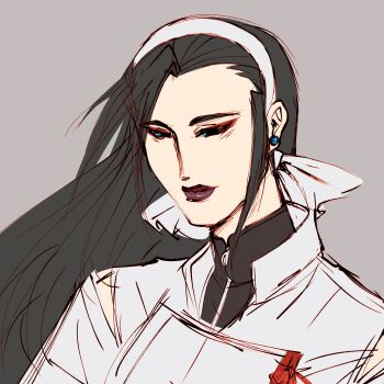 1girl black_hair blue_eyes dress earrings female_focus hairband jewelry kagura_chizuru littlemonkeeeey long_hair pale_skin smile the_king_of_fighters thick_lips