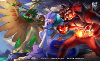 cloud decidueye gen_7_pokemon incineroar logan_cure nintendo pokemon primarina