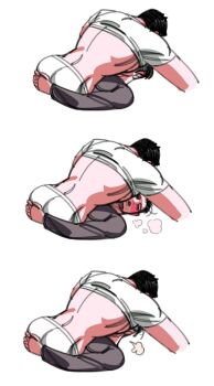 2boys ass bara beard_stubble black_hair blush briefs buzz_cut clothes_lift couple cropped_legs face_to_pecs facial_hair golden_kamuy heavy heavy_breathing long_sideburns lying_on_person male_focus male_underwear mature_male multiple_boys muscular muscular_male ogata_hyakunosuke puff_of_air saliva sequential shirt_lift short_hair sideburns stubble tanigaki_genjirou thick_eyebrows underwear unfinished very_short_hair yaoi zhongdama