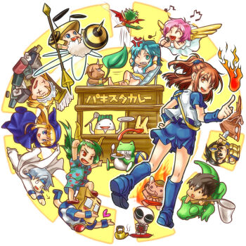 6+girls arle_nadja bad_id bad_pixiv_id bag black_hair blonde_hair blue_eyes blue_hair blue_hat bone brown_eyes choppun demon_wings donguri_gaeru donguri_gaeru_(puyopuyo) draco_centauros elephant fire glasses green_eyes gunguniru harpy_(puyopuyo) hat honey_bee_(puyopuyo) horns hotpot kikimora_(puyopuyo kodomo_dragon_(puyopuyo) komodo_dragon lagnus_the_brave leaf_fan maid_headdress microphone minotaur_(puyopuyo) multiple_girls nohoho_(puyopuyo) o_o open_mouth pakista_(puyopuyo) paper_bag pink_hair polearm puyo_(puyopuyo) puyopuyo rabbit red_eyes rulue_(puyopuyo) satan_(puyopuyo) schezo_wegey skeleton_t spear suketoudara_(puyopuyo) swimsuit tongue trash_can weapon wings witch_(puyopuyo) x_x zoh_daimaoh