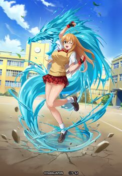 Rule 34 | 1girl, breasts, crossover, green eyes, highres, hobby japan, ikkitousen, large breasts, long hair, official art, one eye closed, open mouth, orange hair, queen's blade, queen's blade limit break, smile, solo, sonsaku hakufu