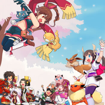 Rule 34 | abra, armor, cherry blossoms, eevee, flareon, fukushima masanori (sengoku musou), gallade, gen 1 pokemon, gen 4 pokemon, gen 5 pokemon, happy, heroine (pokemon conquest), ishida mitsunari (sengoku musou), japanese clothes, jigglypuff, kato kiyomasa (sengoku musou), kimono, kunoichi (sengoku musou), naoe kanetsugu (sengoku musou), ninja, nintendo, oichi (pokemon conquest), oichi (sengoku musou), on head, pokemon, pokemon (creature), pokemon conquest, pokemon on head, sanada yukimura (sengoku musou), scarf, scrafty, sengoku musou, smile, takeda shingen (sengoku musou), tepig, uesugi kenshin (sengoku musou), waving