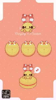 Rule 34 | bell, character name, chingling, closed mouth, commentary request, food, gen 4 pokemon, highres, looking at viewer, macaron, meme (sleepsheep), musical note, nintendo, no humans, pokemon, pokemon (creature), pokemon focus, smile, speech bubble, spoken musical note