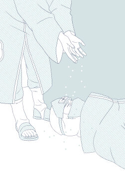 2boys absurdres akatsuki_uniform closed_eyes forehead_protector grey_background hidan_(naruto) highres jewelry kakuzu_(naruto) lying male_focus mask monochrome mouth_mask multiple_boys naruto_(series) naruto_shippuuden ninja ninja_mask on_back ring two-tone_background unmoving_pattern white_background yi_(199702090505)