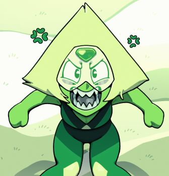 1girl alien anger_vein angry animated animated_gif blonde_hair breasts cleavage colored_skin commentary discount-supervillain english_commentary face_shield forehead_jewel gem gem_(steven_universe) grass green_eyes green_skin leotard open_mouth peridot_(steven_universe) sharp_teeth short_hair solo steven_universe teeth tongue triangle-shaped_hair