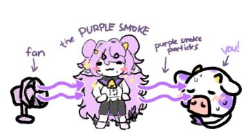 Rule 34 | 1girl, animal ears, blush, cow ears, double bun, electric fan, hair bun, horns, long hair, mini moo, mole, muu muyu, muu muyu (artist), phase connect, purple hair, sweat, virtual youtuber, white background