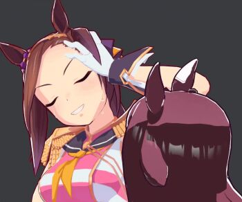 Rule 34 | 2girls, 3d, animal ears, animated, animated gif, armpit focus, armpits, bad id, bakushin o armpit gif (meme), brown hair, closed eyes, coolchouzhao, ear ornament, gloves, hand in own hair, horse ears, horse girl, licking, licking armpit, looping animation, meme, multiple girls, sakura bakushin o (blossom in learning) (umamusume), sakura bakushin o (umamusume), sakura chiyono o (umamusume), screenshot inset, short hair, simple background, smile, sweat, sweatdrop, tag, umamusume, white gloves, yuri