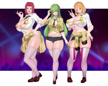 3girls breasts c.c. code_geass green_hair highres huge_breasts kouzuki_kallen long_hair milly_ashford multiple_girls red_hair smile