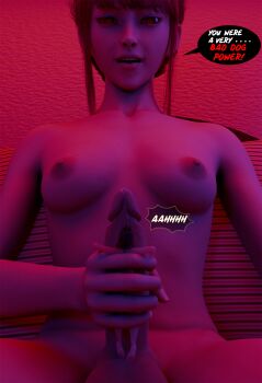 1futa 1girl 3d breasts chainsaw_man domination futa_with_female futanari highres makima_(chainsaw_man) mini_person minigirl mistawanka nipples penis power_(chainsaw_man) submission testicles