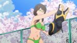 1girl animated anime_screenshot bikini breasts brown_hair female_focus green_bikini isone_kotoha large_breasts power solo swimsuit tongue tongue_out video yozakura_quartet