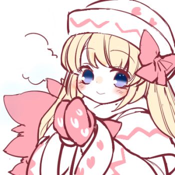 1girl blonde_hair blue_eyes bow bowtie capelet commentary fairy fairy_wings fumikiri_(dake_no_hito) gloves hat hat_bow lily_white lowres red_bow red_bowtie smile symbol-only_commentary touhou white_capelet white_hat wings