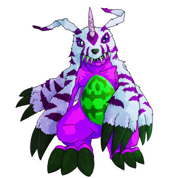 Rule 34 | digimon, digimon (creature), highres, psychemon, sharp teeth, simple background, solo, teeth, white background