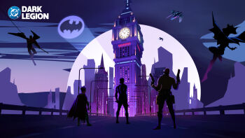 barbara_gordon bat_signal batgirl batman_(series) batman_symbol black_bodysuit black_gloves black_hair bodysuit brothers brown_jacket cowl damian_wayne dc:_dark_legion dc_comics dick_grayson gloves grey_bodysuit highres holding jacket jason_todd mask multicolored_bodysuit multiple_boys muscular muscular_male nightwing official_art open_clothes pants red_hood_(dc) red_mask red_robin robin_(dc) shirt short_hair siblings superhero_costume taut_bodysuit tim_drake two-tone_bodysuit
