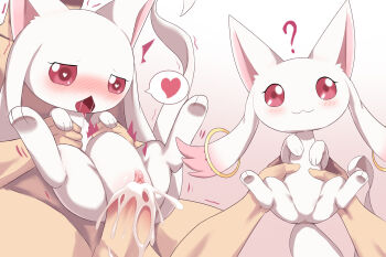 1boy 1girl :3 ? animal_ears bestiality blush body_fur clitoris closed_mouth colored_sclera confused cum cum_in_pussy cum_overflow ejaculation embarrassed full_body genderswap genderswap_(otf) gradient_background heart heart-shaped_pupils hetero highres kyubey looking_at_penis looking_at_viewer looking_down mahou_shoujo_madoka_magica multiple_views no_nose open_mouth pov pov_hands pussy red_eyes red_sclera sex sex_from_behind simple_background size_difference stomach_bulge symbol-shaped_pupils tail two-tone_background uncensored white_fur zerokun135