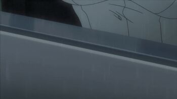 1girl animated animated_gif anime_screenshot blush breasts brown_eyes brown_hair bus cleavage earrings female_focus forehead hairband highschool_of_the_dead huge_filesize jewelry large_breasts medium_hair motor_vehicle open_mouth rain school_uniform solo stud_earrings third-party_edit wet yuuki_miku_(highschool_of_the_dead)