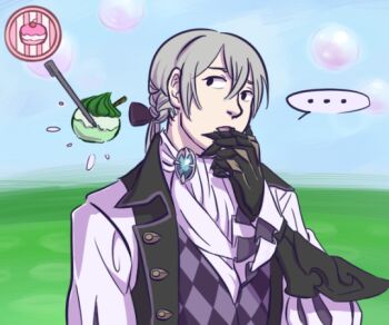 Rule 34 | armor, fire emblem, fire emblem fates, gloves, grey hair, jakob (fire emblem), nintendo, parody, pokemon, pokemon-amie, pokepuff, stylus