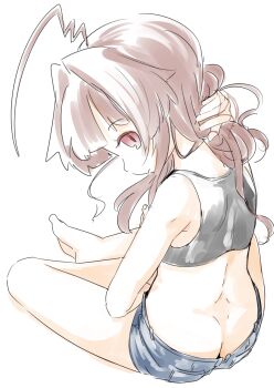 1girl ass butt_crack highres kantai_collection kuma_(kancolle) nassukun short_shorts shorts tagme