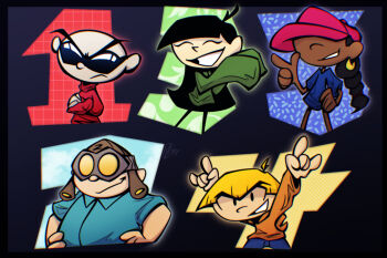 2025 asian bald black_hair blonde_hair cartoon_network codename:_kids_next_door non-web_source number_print numbuh_1 numbuh_2 numbuh_3 numbuh_4 numbuh_5 oversized_clothes rlime_(artist)