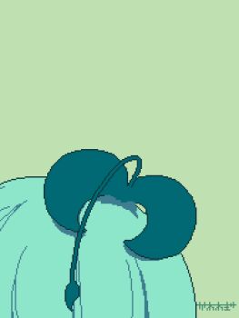 1girl animated animated_gif arms_up blinking blunt_bangs colored_inner_hair commentary dancing drawstring expressionless green_background green_eyes green_hair green_hoodie highres hood hoodie jitome kawawagi multicolored_hair orange_hair original oversized_clothes pixel_art plant_on_head shoes sleeves_past_fingers sleeves_past_wrists solo