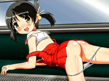 1girl a.i._voice ass black_hair bra brown_eyes cleft_of_venus clitoris copyright_request female_focus fortythree kaai_yuki legs loli looking_back naughty_face non-web_source nude panties public_indecency pussy solo source_request tagme train underwear