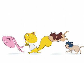 ame_(okami_kodomo_no_ame_to_yuki) bite_marks biting closed_eyes digimon digimon_adventure digimon_adventure:_bokura_no_war_game koromon okami_kodomo_no_ame_to_yuki running squirrel summer_wars wolf yuki_(okami_kodomo_no_ame_to_yuki)