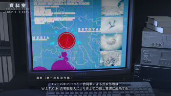 abubu ace_combat blender_(medium) brand_name_imitation commentary commentary_request english_commentary english_text highres computer_keyboard map mixed-language_commentary monitor no_humans original sony subtitled timestamp translation_request videocassette videocassette_recorder