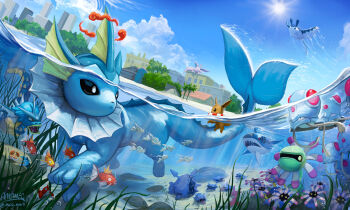 Rule 34 | :<, air bubble, alternate color, animal, black sclera, blue sky, bubble, building, city, clauncher, closed mouth, cloud, cloyster, colored sclera, commentary, corsola, cradily, day, dynamax, eevee, english commentary, espeon, fangs, fins, fish, gen 1 pokemon, gen 2 pokemon, gen 3 pokemon, gen 6 pokemon, gyarados, head fins, highres, krabby, lileep, magikarp, mantine, mcgmark, nintendo, no humans, open mouth, outdoors, oversized animal, pokemon, pokemon (creature), pokemon focus, red clouds, red eyes, remoraid, seaweed, sharp teeth, sharpedo, shellder, shiny and normal, shiny pokemon, sky, sun, swim ring, swimming, teeth, tentacool, tree, underwater, vaporeon, water