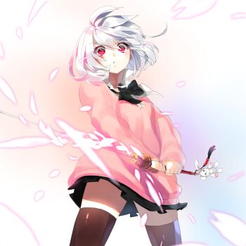1girl nishita red_eyes skirt tagme weapon white_hair