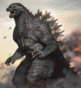 giant giant_monster godzilla godzilla_(series) jaw kaiju keen_fai monster no_humans open_mouth sharp_teeth spines tail teeth toho tokusatsu