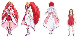 Rule 34 | 1girl, boots, bow, brooch, brown eyes, brown hair, coat, cure ace, dokidoki! precure, dress, full body, hair bow, heart, heart brooch, jewelry, knee boots, long hair, madoka aguri, magical girl, official art, precure, puffy sleeves, red dress, red eyes, red hair, red skirt, reference sheet, skirt, sleeveless, sleeveless dress, smile, socks, solo, takahashi akira, transparent background, white socks, wrist cuffs