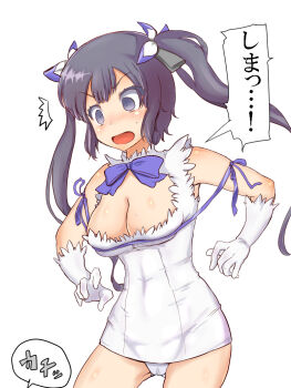 10s 1girl black_hair blue_bow blue_ribbon blush bow breasts cacaodecocoa cameltoe dungeon_ni_deai_wo_motomeru_no_wa_machigatteiru_darou_ka female_focus gloves grey_eyes hair_bow hestia_(danmachi) kokoneri long_hair open_mouth panties ribbon simple_background solo twintails underwear white_gloves white_panties