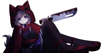 Rule 34 | 2026, dress, holding, holding weapon, indie virtual youtuber, nokkovt, purple dress, red hood, red shoes, shoes, transparent background, weapon, wolf girl