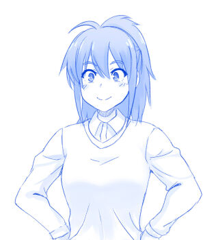 1girl blush highres ijiranaide_nagatoro-san monochrome orihara_(ijiranaide_nagatoro-san) ponytail smile solo sweater viperxtr