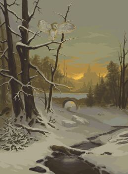 adam_ferguson bird bridge castle cloud cloudy_sky landscape log nature no_humans original owl sky stream sunset tree winter