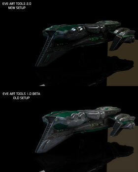 Rule 34 | 3d, absurdres, attack ship (eve online), battlecruiser (eve online), commentary, dark background, duvolle laboratories (eve online), english commentary, english text, eve online, gallente federation (eve online), glint, glowing, highres, military vehicle, no humans, realistic, reflective floor, science fiction, spacecraft, talos (eve online), vankaiser, vehicle focus