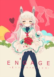 Rule 34 | 1girl, black pantyhose, blush, bouquet, closed mouth, english text, engrish text, flower, heart, heart-shaped pillow, invisible chair, jewelry, kantai collection, karunabaru, leaf, long hair, long sleeves, murakumo (kancolle), neckerchief, out of frame, pantyhose, pillow, ranguage, red neckerchief, red ribbon, ribbon, ring, see-through veil, shirt, sitting, skirt, solo, white hair, white shirt, white skirt